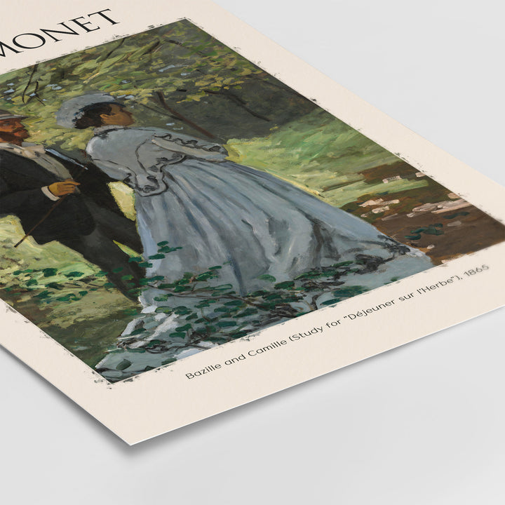 Monet's Bazille and Camille Study for Déjeuner sur l'Herbe, Impressionist art print showcasing light and shadow.