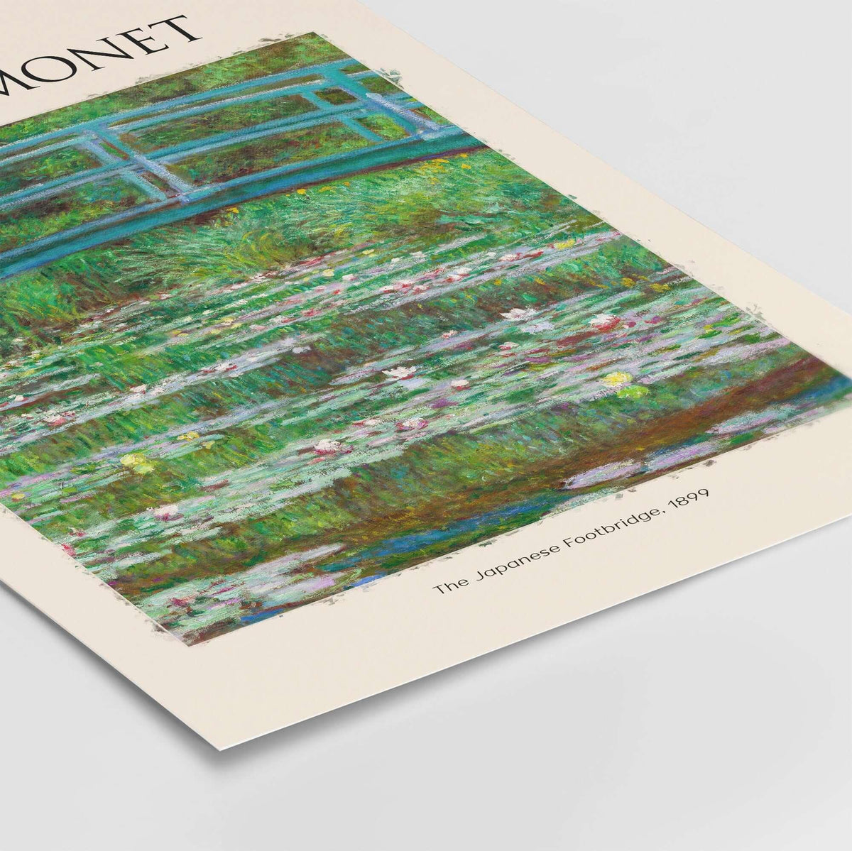 Monet Japanese Footbridge Water Lilies Giverny Garden Poster Art Print displaying the iconic bridge and water lilies.