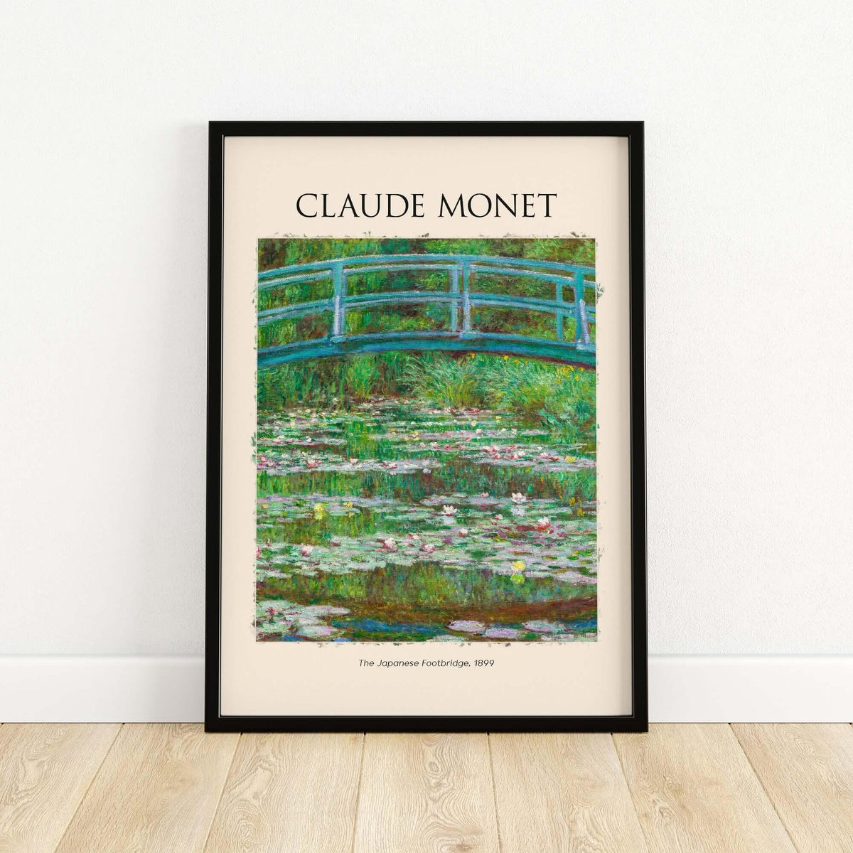 Monet Japanese Footbridge Water Lilies Giverny Garden Poster Art Print featuring a vibrant bridge over a pond.