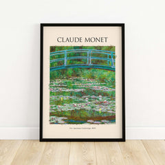 Monet Japanese Footbridge Water Lilies Giverny Garden Poster Art Print featuring a vibrant bridge over a pond.