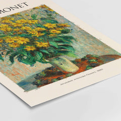 Monet Jerusalem Artichoke Flowers Still Life Floral Art Print Poster featuring a vibrant bouquet of yellow flowers.