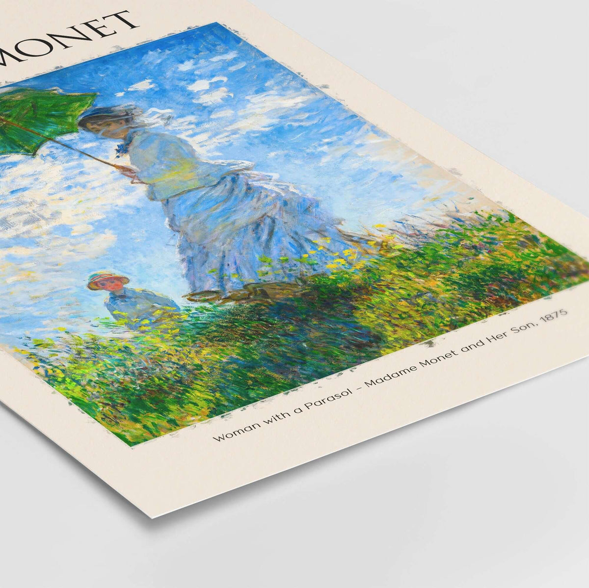 Monet Woman with Parasol Madame Monet Son Impressionist Art Print Poster featuring Camille and Jean in a sunlit field.