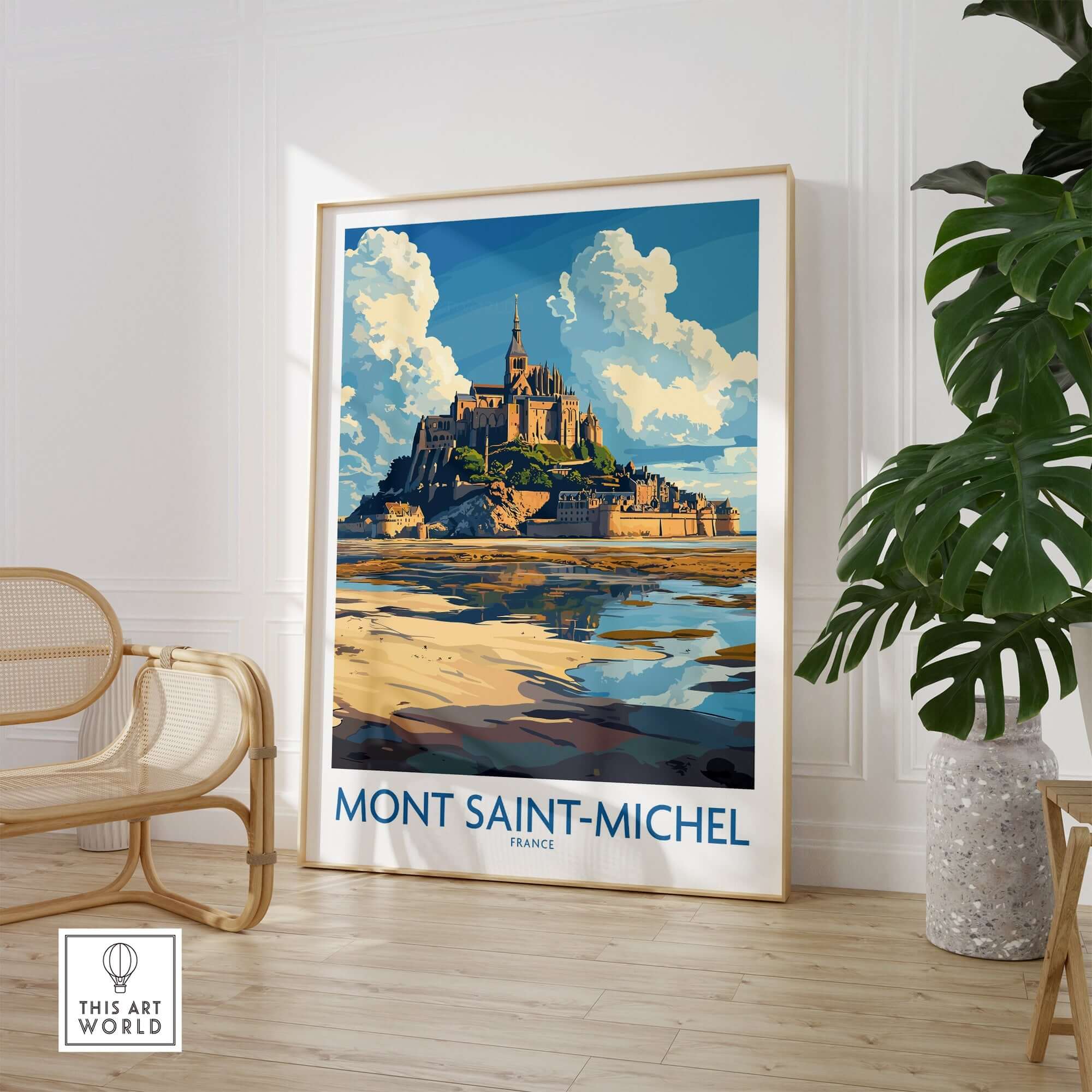 Mont Saint-Michel Poster showcasing the iconic landmark in a stunning art print, perfect for home decor.