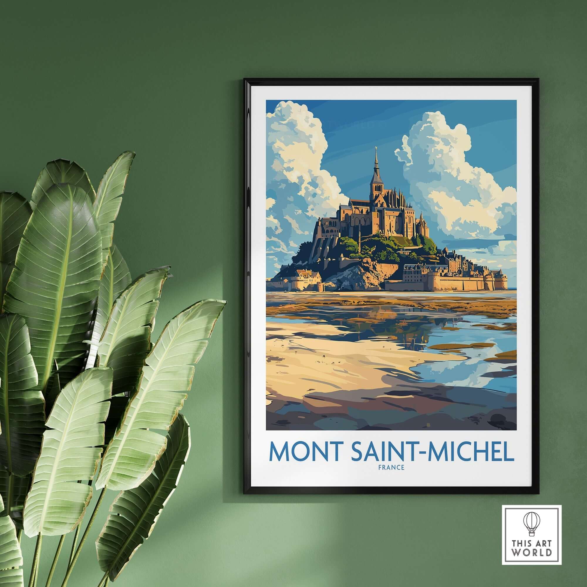 Mont Saint-Michel Poster showcasing the iconic landmark in a vibrant print, perfect for home decor.