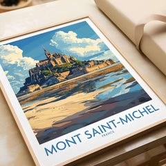 Mont Saint-Michel Poster showcasing the iconic landmark in a vibrant, artistic style, perfect for home decor.