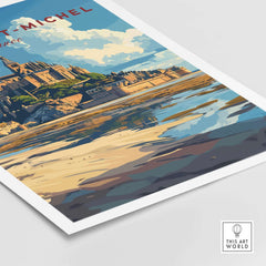Mont Saint-Michel Wall Art Print featuring a scenic depiction of the French landmark with vibrant colors and detail.
