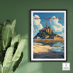 Mont Saint-Michel Wall Art Print showcasing the iconic French landmark in vibrant colors, ideal for home decor.