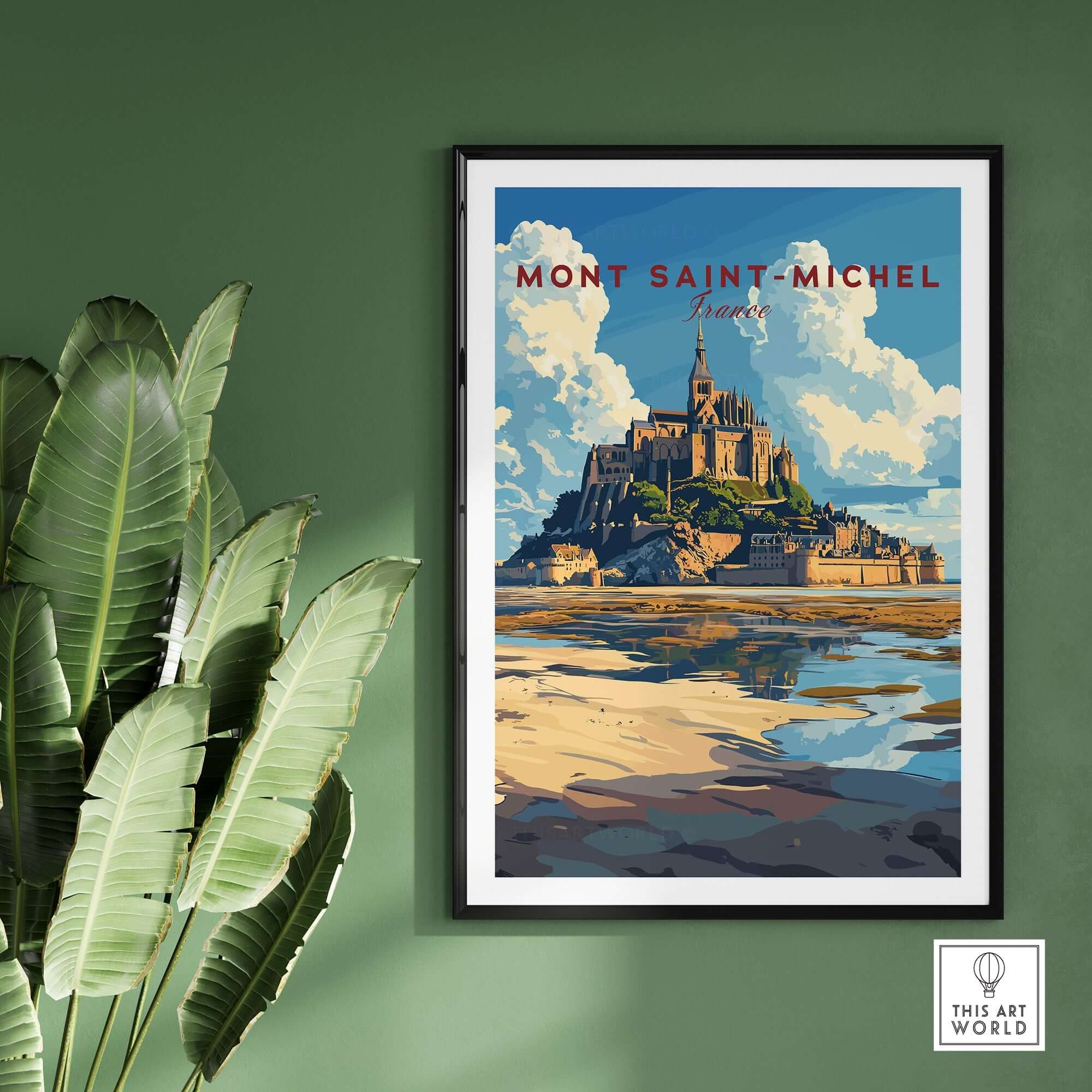 Mont Saint-Michel Wall Art Print showcasing the iconic French landmark in vibrant colors, ideal for home decor.
