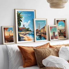 Montego Bay Travel Print displayed among other travel prints on a stylish wall, creating a vibrant decor.