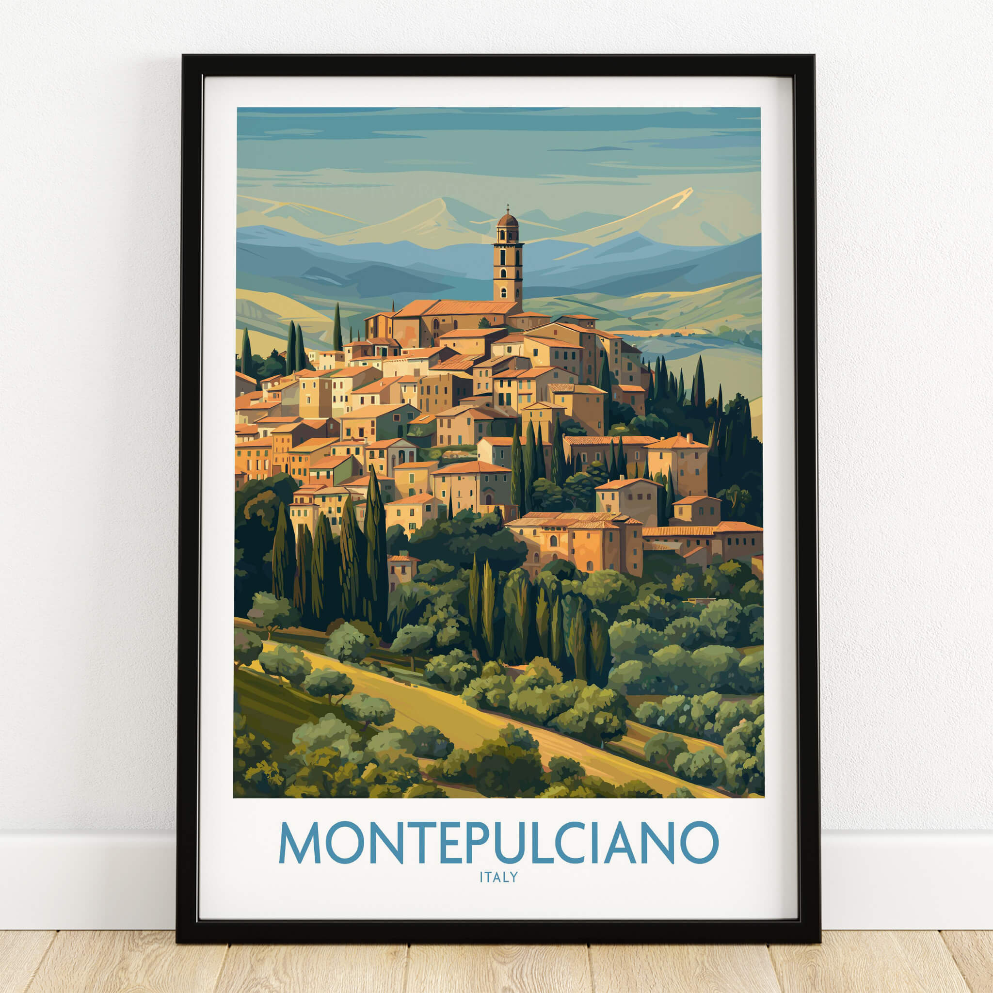 Montepulciano Italy Canvas Print | Traditional Italian Village Poster showcasing Tuscan landscape and medieval architecture.