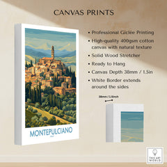 Montepulciano Italy Canvas Print | Traditional Italian Village Poster showcasing medieval architecture and Tuscan landscape.