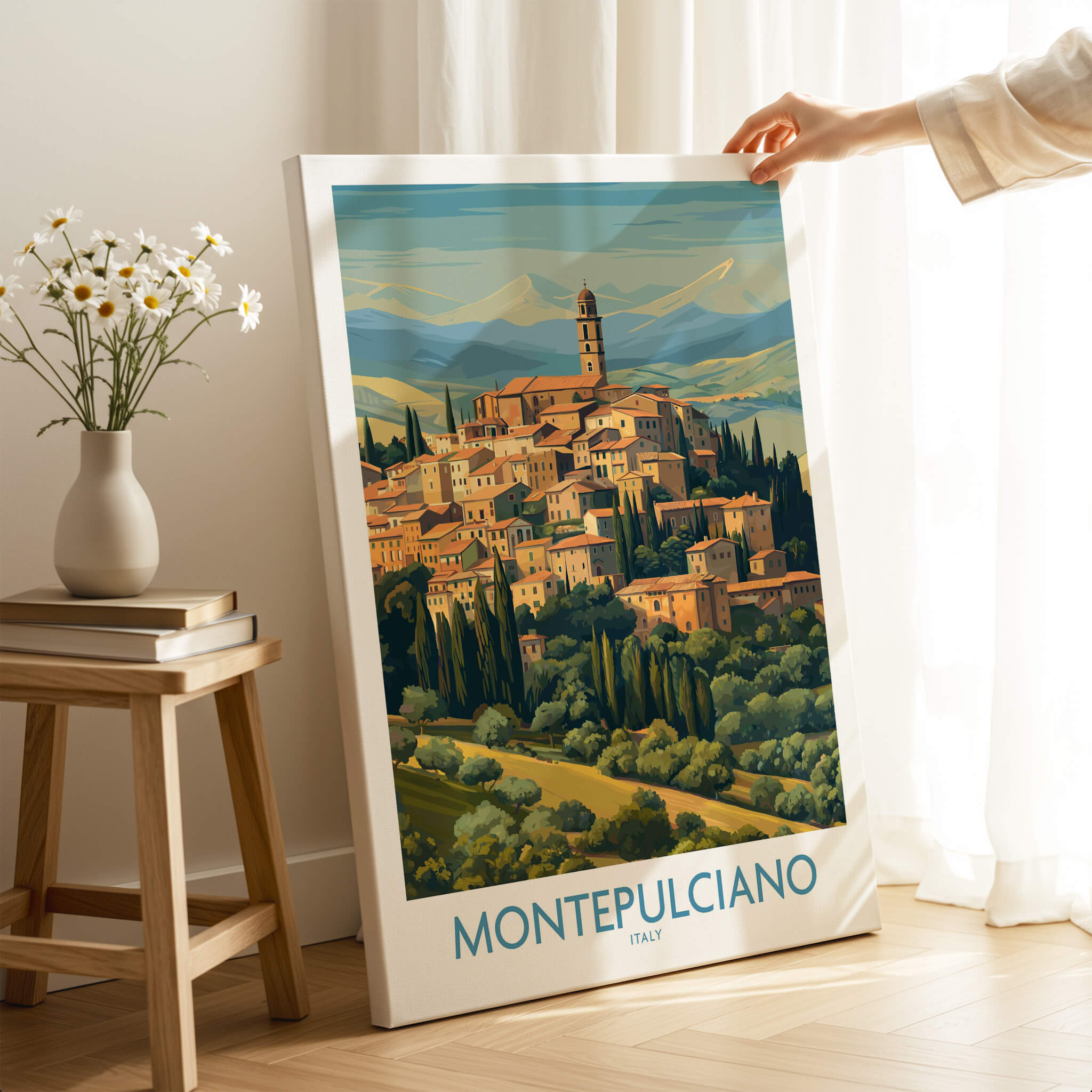 Montepulciano Italy Canvas Print | Traditional Italian Village Poster showcasing medieval architecture and landscape.
