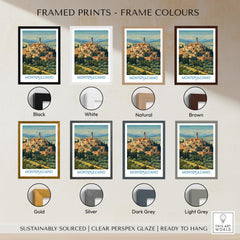 Montepulciano Italy Canvas Print | Traditional Italian Village Poster displayed with various frame colours.