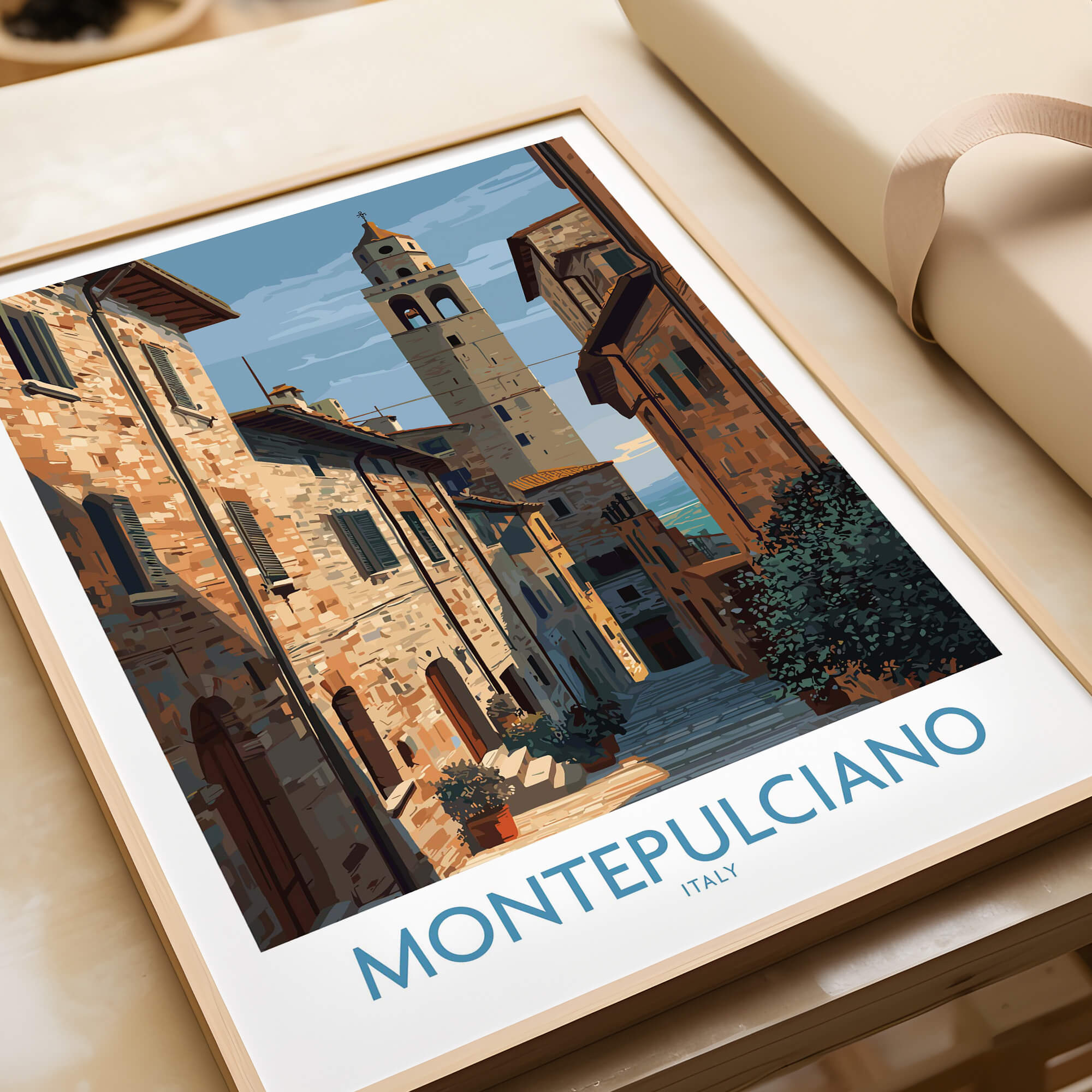 Montepulciano Italy Poster | Tuscany Canvas Print featuring charming streets and historic architecture.