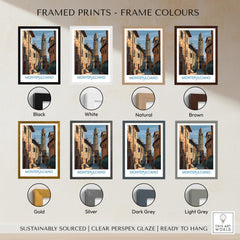 Montepulciano Italy Poster | Tuscany Canvas Print with various frame color options including Black, White, and Natural.