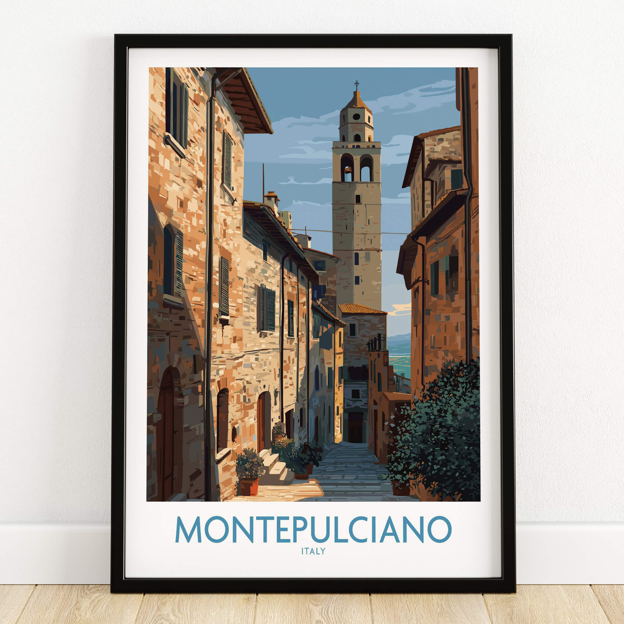 Montepulciano Italy Poster | Tuscany Canvas Print featuring a scenic view of Montepulciano's historic streets.