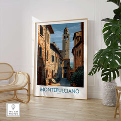 Montepulciano Italy Poster | Tuscany Canvas Print featuring a scenic view of the historic town and architecture.