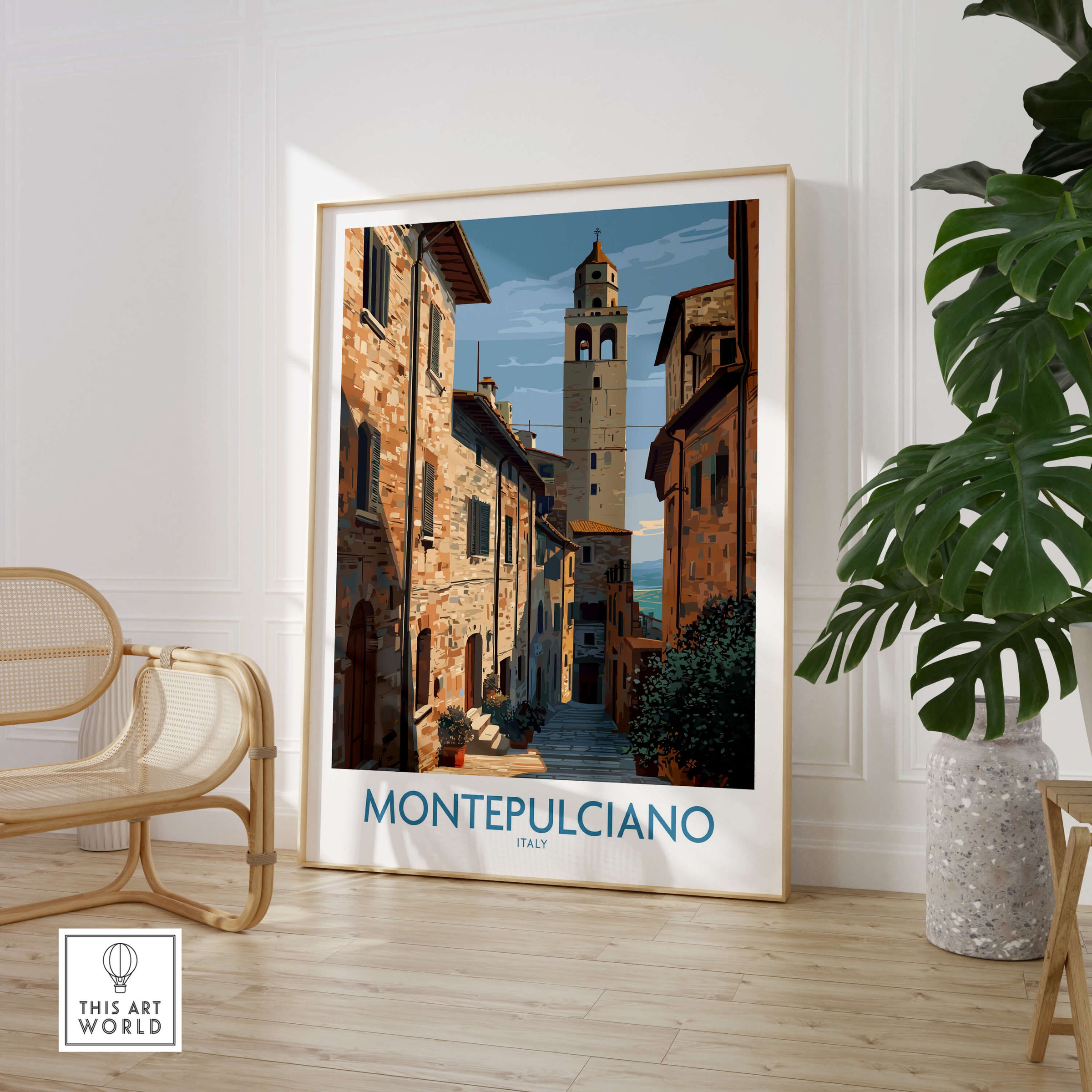Montepulciano Italy Poster | Tuscany Canvas Print featuring a scenic view of the historic town and architecture.