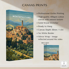 Montepulciano Italy Travel Poster | Tuscany Wall Art Print featuring vibrant colors and scenic views of Montepulciano.