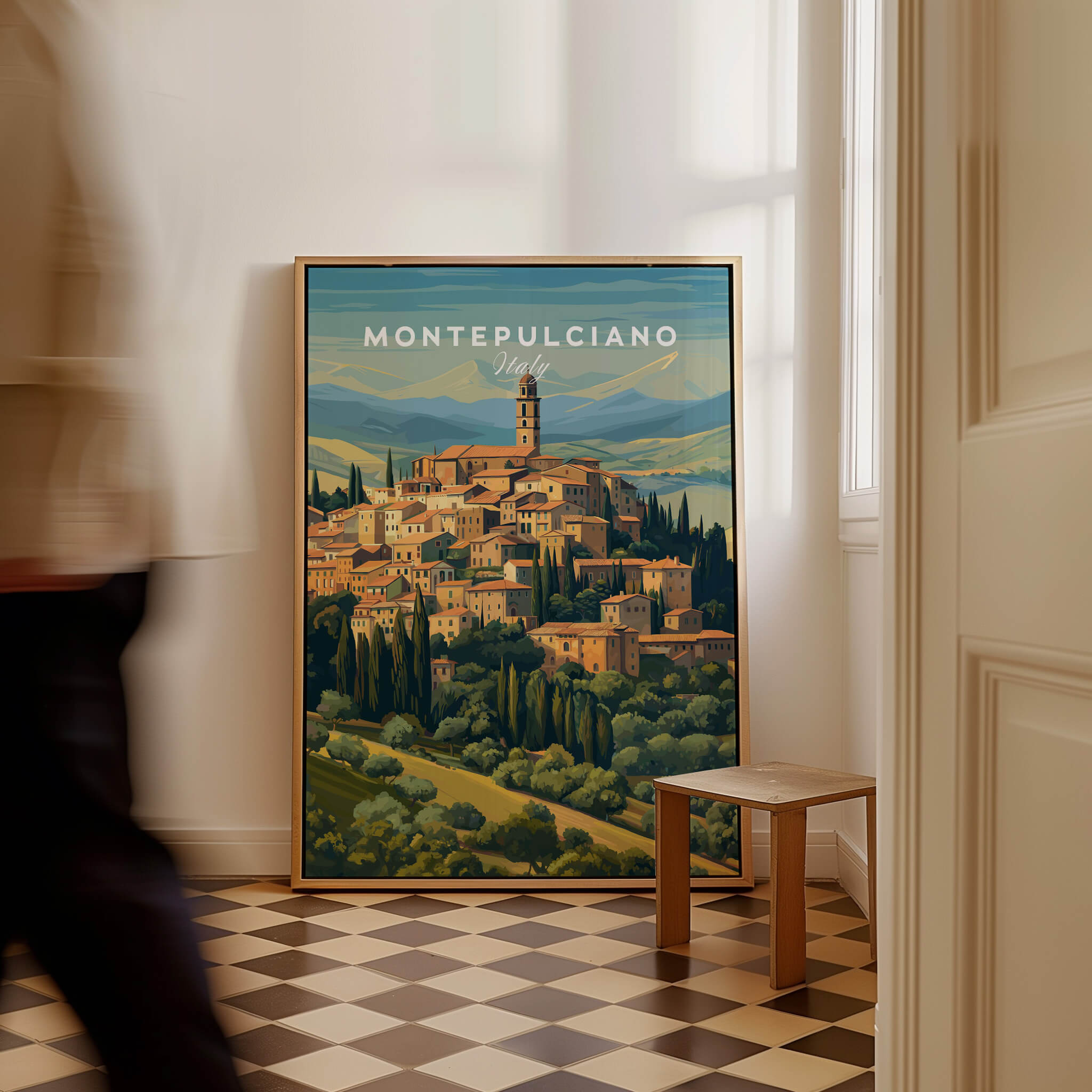 Montepulciano Italy Travel Poster | Tuscany Wall Art Print featuring a picturesque view of Montepulciano.
