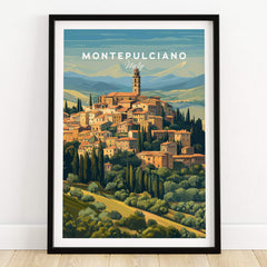 Montepulciano Italy Travel Poster | Tuscany Wall Art Print featuring scenic hilltop village view.