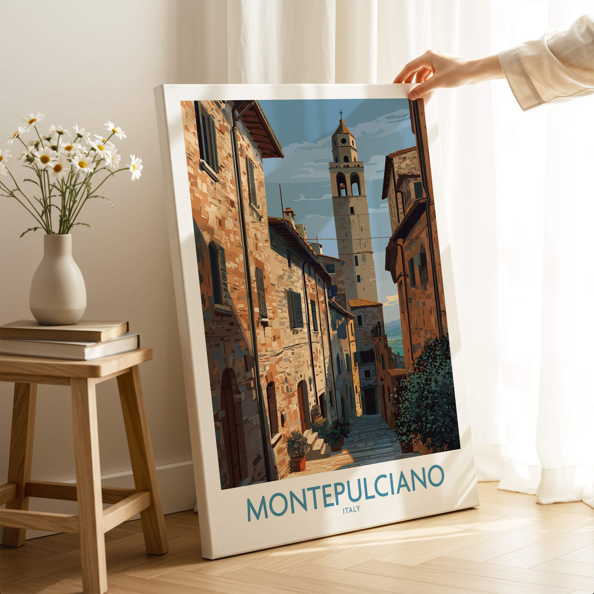 Montepulciano Italy Poster | Tuscany Canvas Print showcasing the scenic streets and architecture of Montepulciano, Italy.