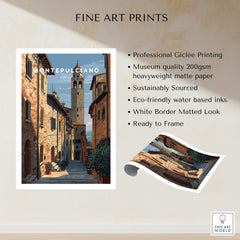 Montepulciano Tuscany Wall Art Print | Historic Italy Street Scene Travel Poster showcasing a charming Tuscan street.