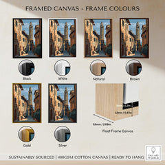 Montepulciano Tuscany Wall Art Print | Historic Italy Street Scene Travel Poster framed in various colors.