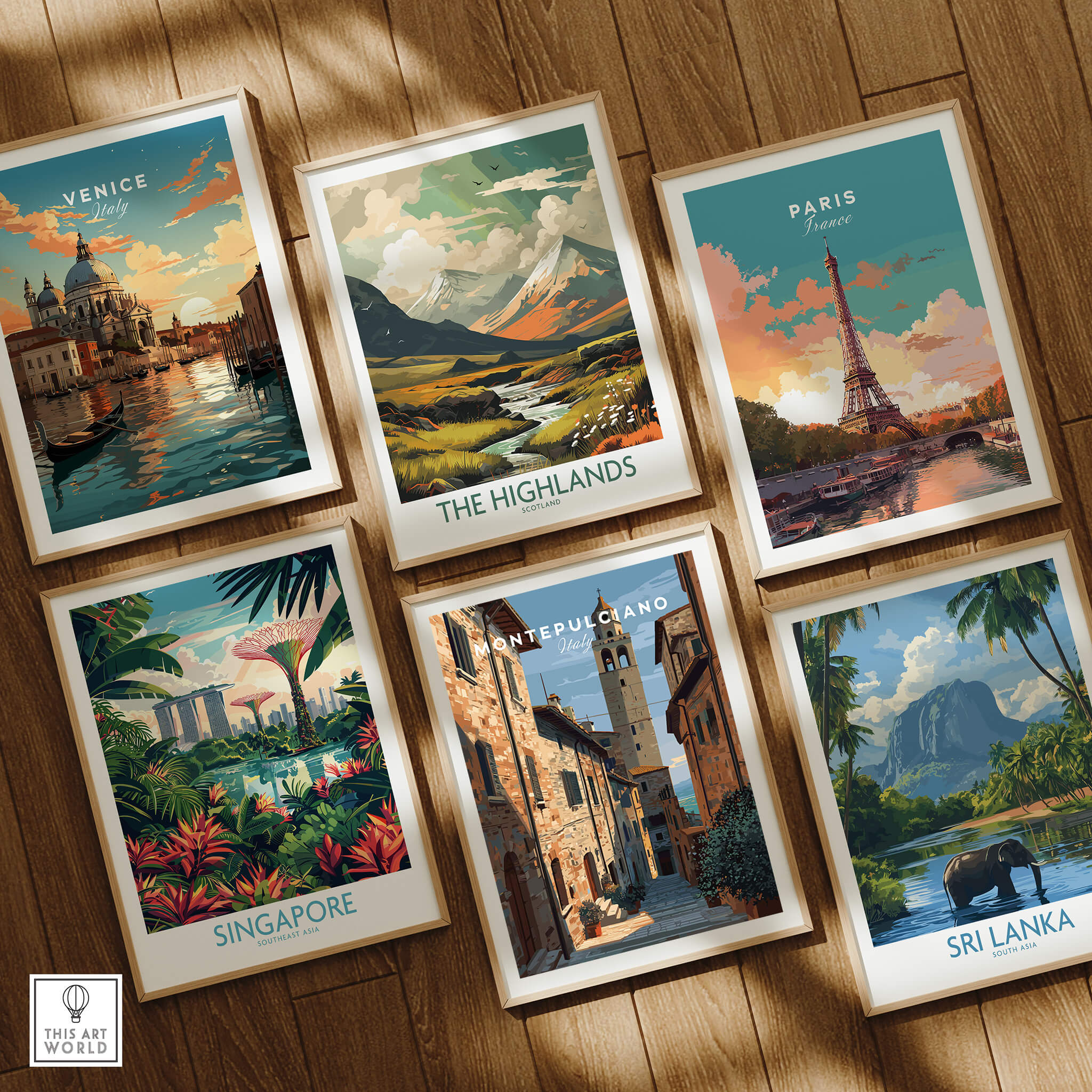 Montepulciano Tuscany Wall Art Print | Historic Italy Street Scene Travel Poster surrounded by other travel posters
