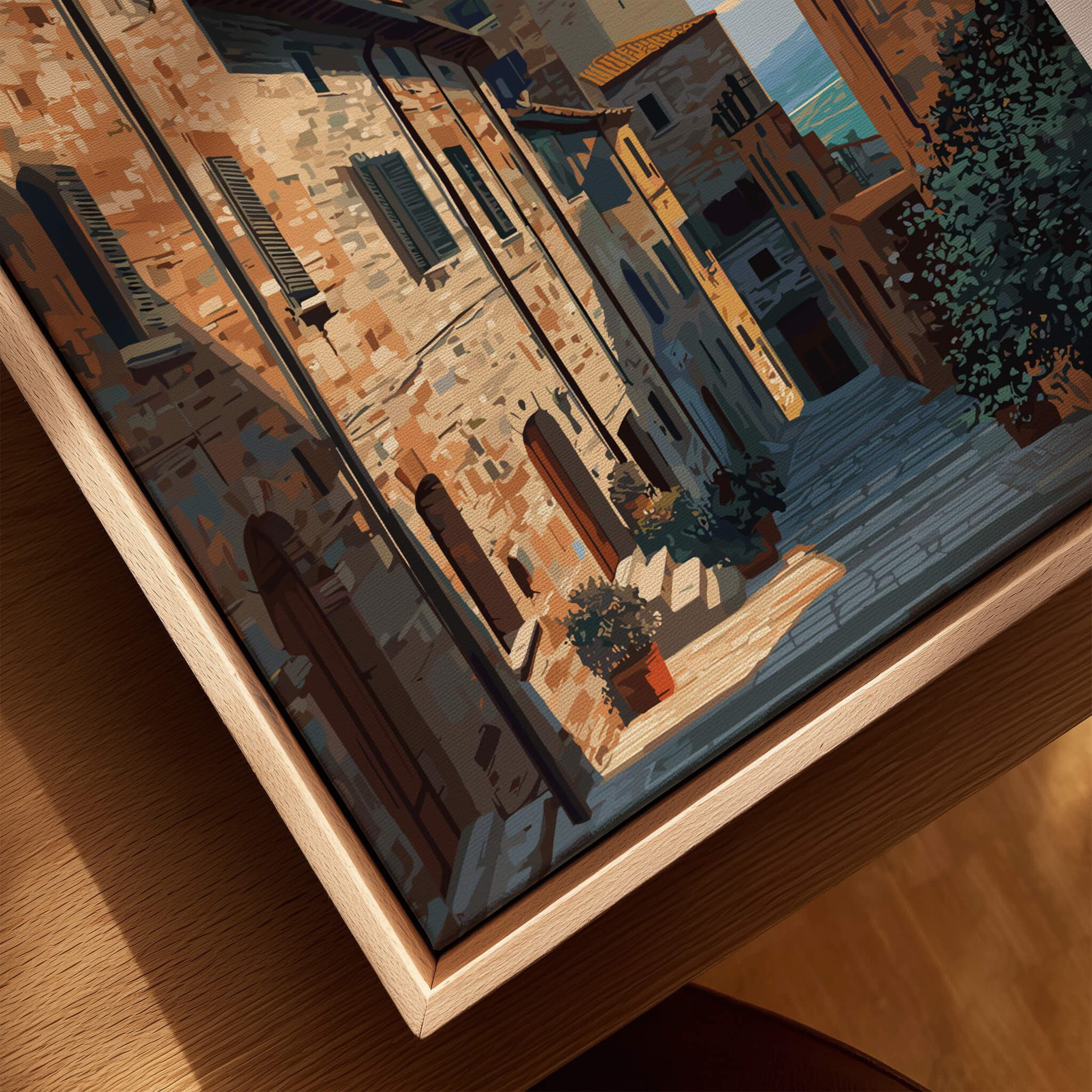 Montepulciano Tuscany Wall Art Print | Historic Italy Street Scene Travel Poster capturing a charming medieval street.