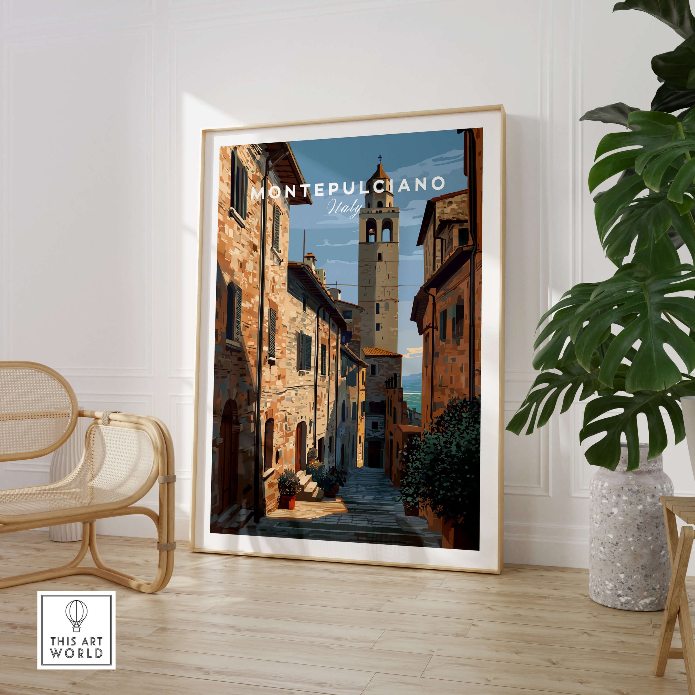 Montepulciano Tuscany Wall Art Print | Historic Italy Street Scene Travel Poster showcasing a charming street in Italy.