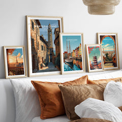 Montepulciano Tuscany Wall Art Print | Historic Italy Street Scene Travel Poster displayed among other travel art prints.