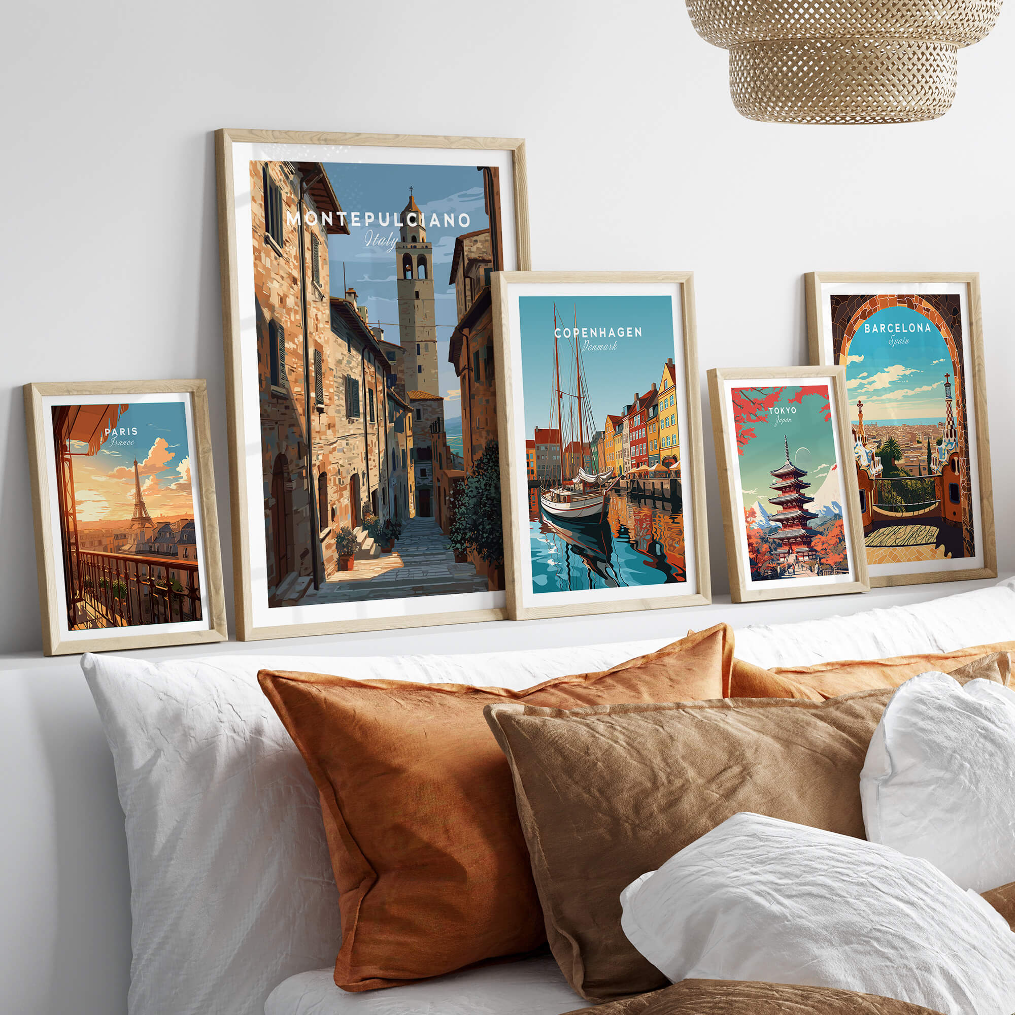 Montepulciano Tuscany Wall Art Print | Historic Italy Street Scene Travel Poster displayed among other travel art prints.