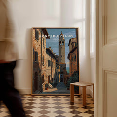 Montepulciano Tuscany Wall Art Print | Historic Italy Street Scene Travel Poster displayed in a stylish interior setting.