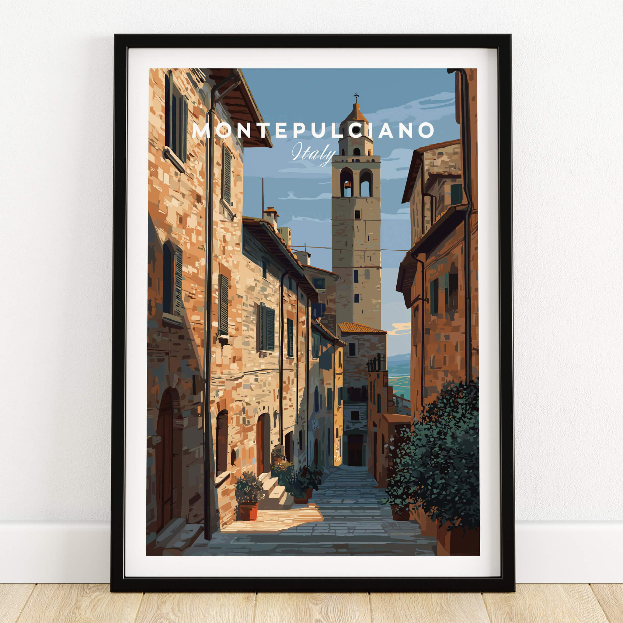 Montepulciano Tuscany Wall Art Print | Historic Italy Street Scene Travel Poster featuring charming Tuscan streets.