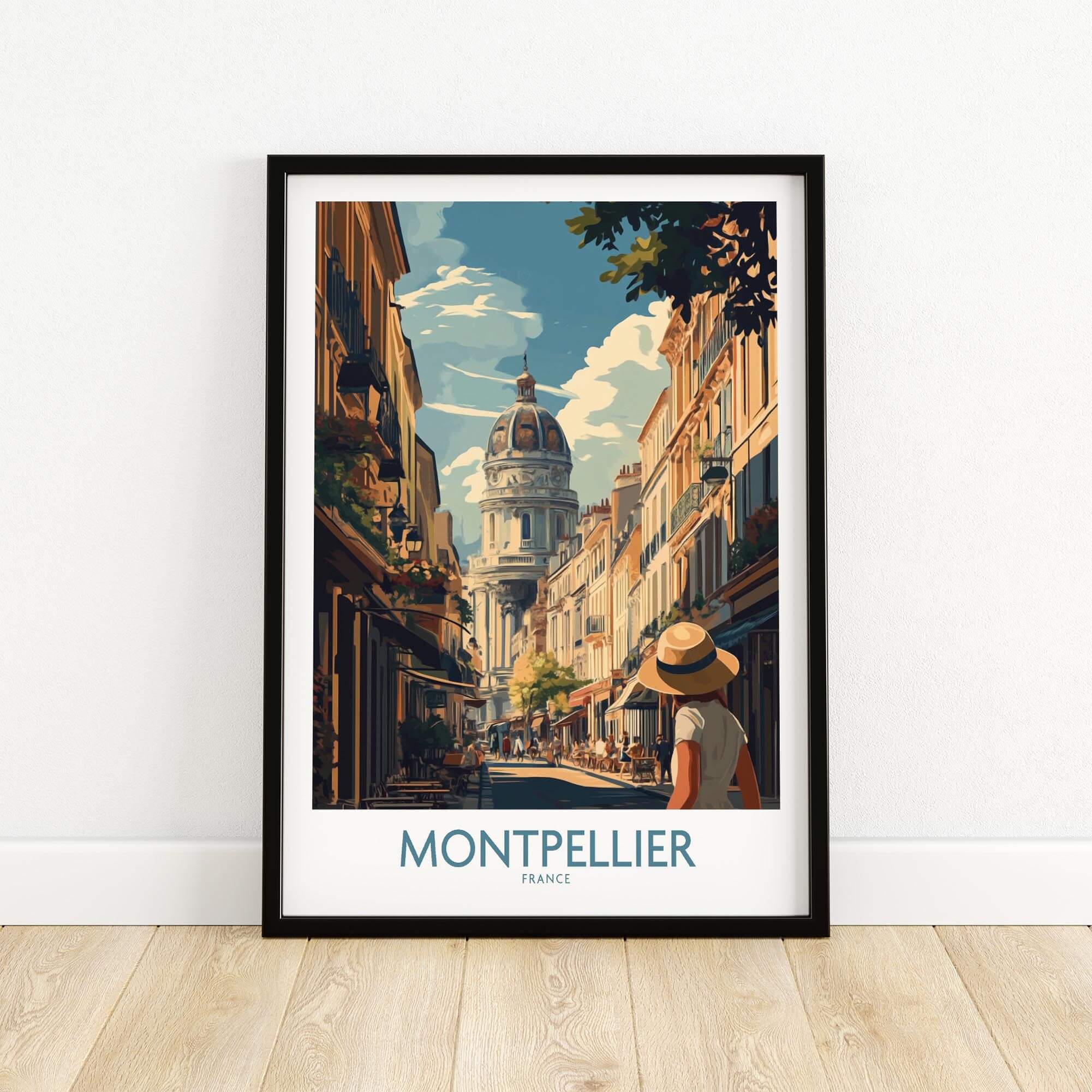 Montpellier Art Print showcasing vibrant streets and architecture of Montpellier, France.