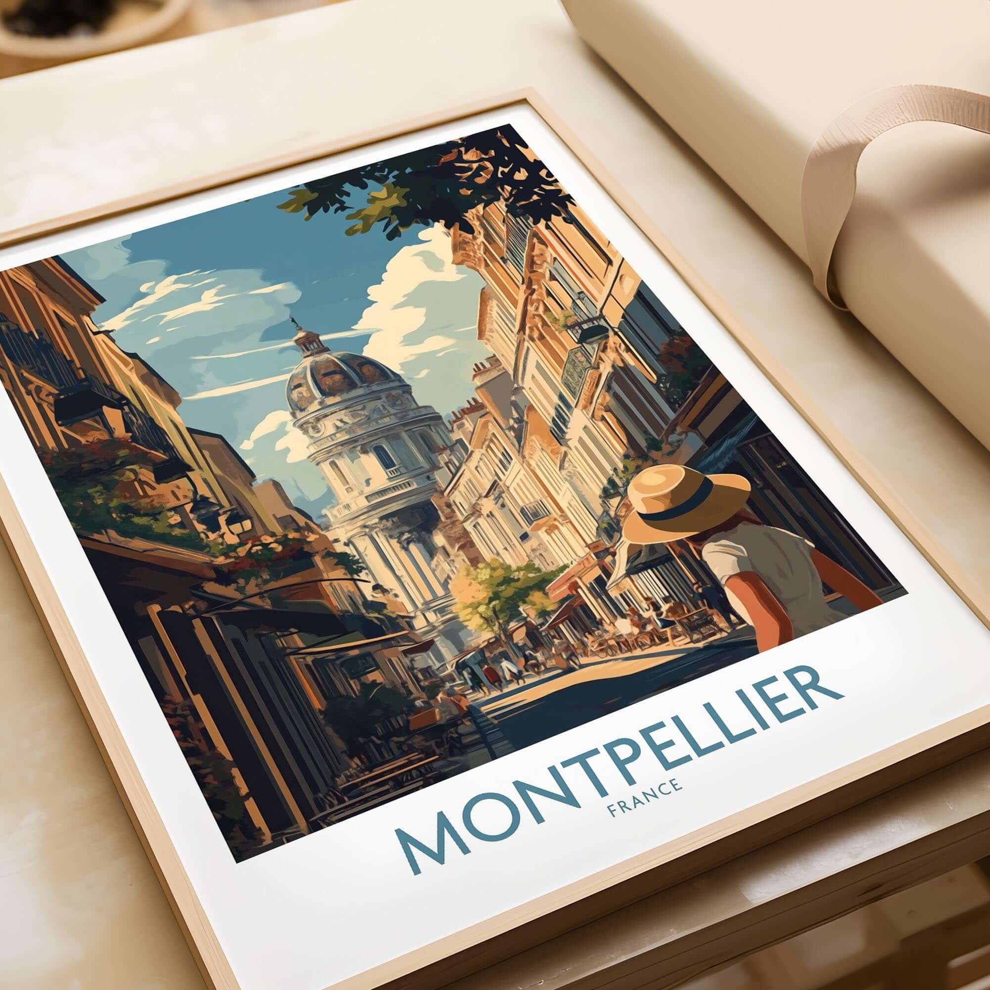 Montpellier Art Print showcasing vibrant streets and architecture of Montpellier, France.