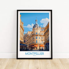 Montpellier Poster France featuring a vibrant cityscape of Montpellier, France, perfect for wall art decor.