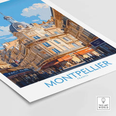 Montpellier Poster France featuring colorful architecture of Montpellier, France, perfect for wall art and travel lovers.
