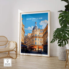 Montpellier Print France showcasing charming streets and historic landmarks in vibrant colors.