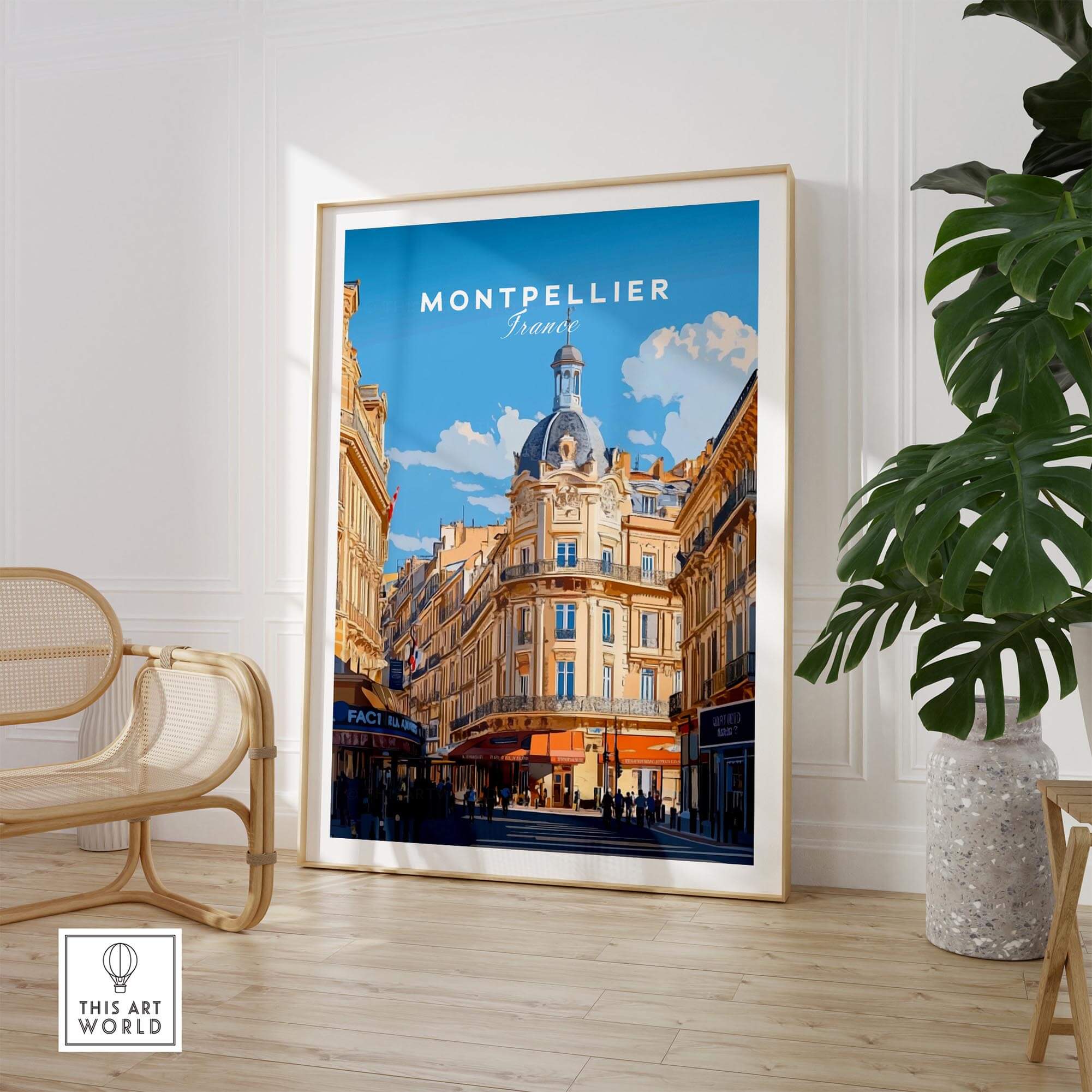 Montpellier Print France showcasing charming streets and historic landmarks in vibrant colors.