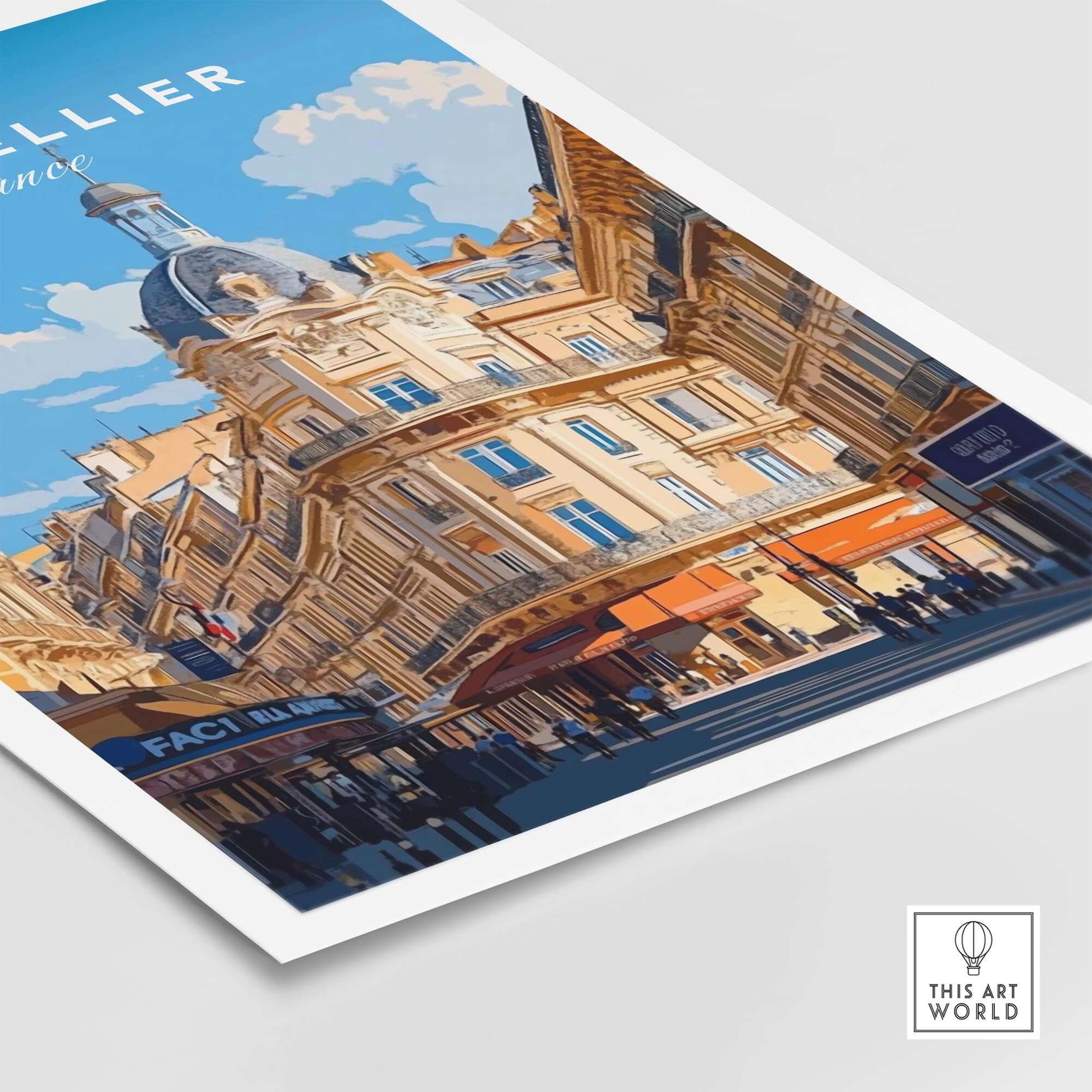 Montpellier Print France showcasing charming architecture and vibrant colors of Montpellier's streets.