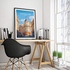 Montpellier Print France displayed in a stylish home office setting, capturing the essence of charming Montpellier.