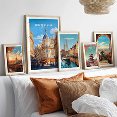 Montpellier Print France, vibrant framed art prints showcasing beautiful cityscapes and landmarks.