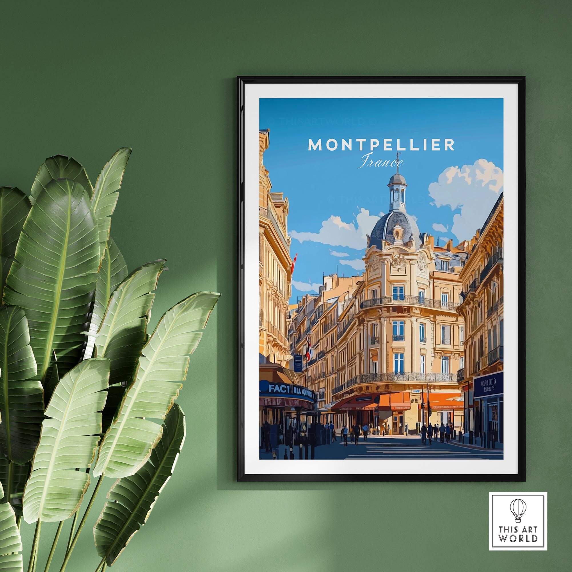 Montpellier Print France featuring vibrant architecture and a charming street scene in Montpellier.
