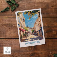 Montpellier Travel Poster showcasing vibrant Montpellier streets, perfect for home decor and showcasing France's charm.