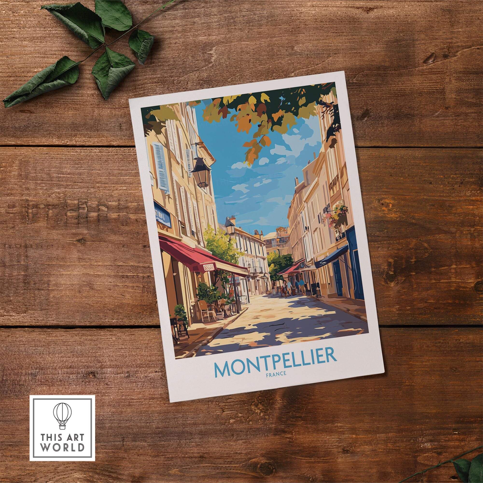 Montpellier Travel Poster showcasing vibrant Montpellier streets, perfect for home decor and showcasing France's charm.