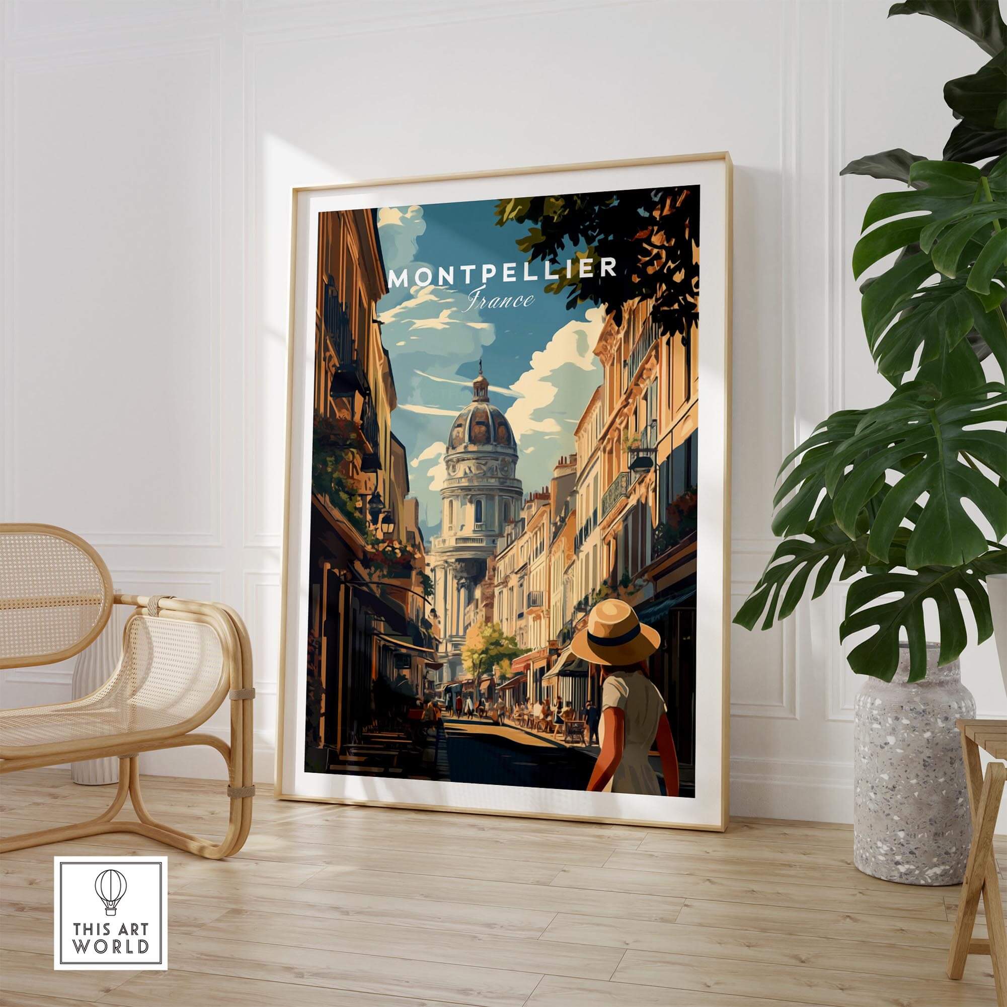 Montpellier Wall Art showcasing a vibrant French street scene with intricate details and sophisticated design.