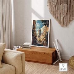 Montpellier Wall Art displayed in a cozy living space with vibrant colors and intricate details.