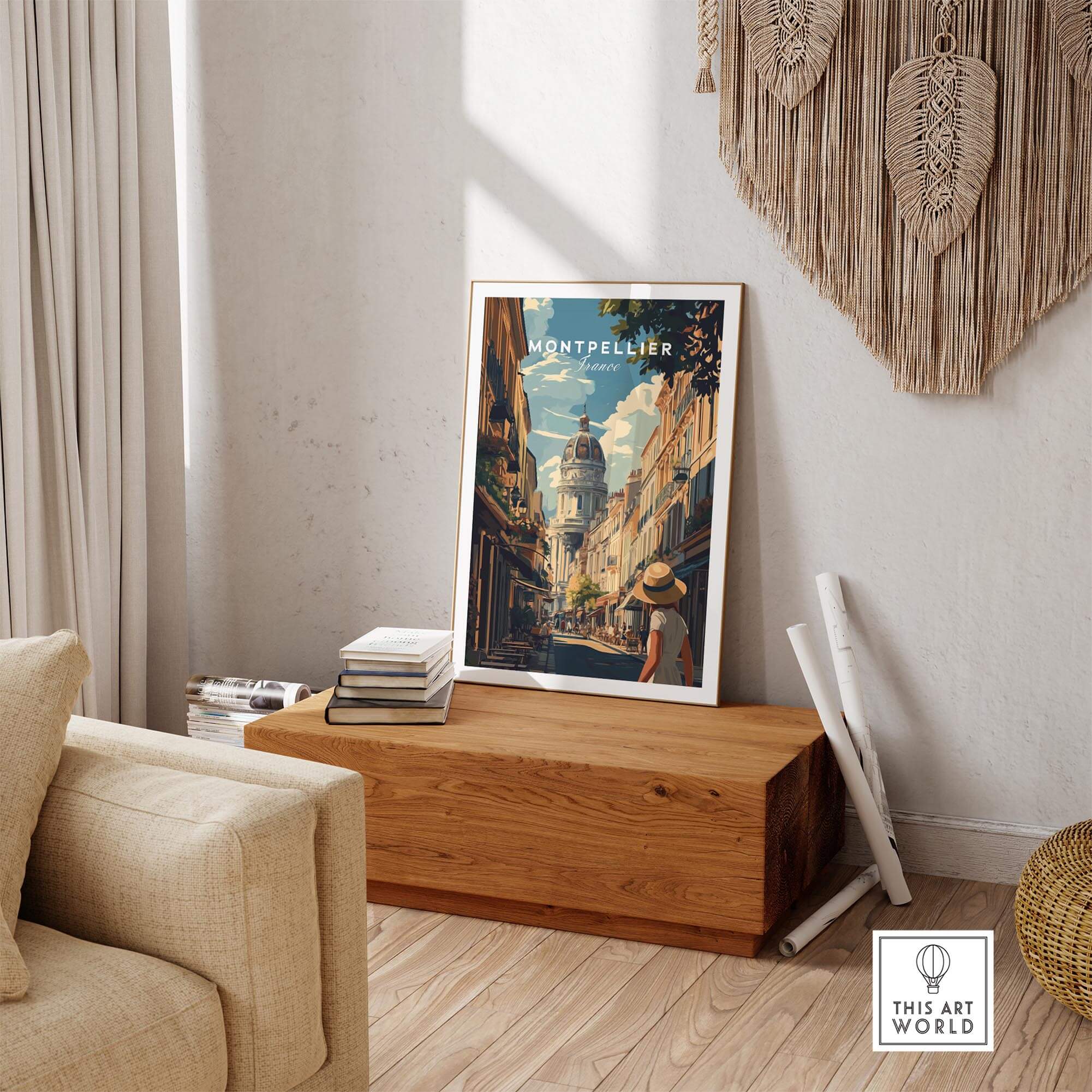 Montpellier Wall Art displayed in a cozy living space with vibrant colors and intricate details.